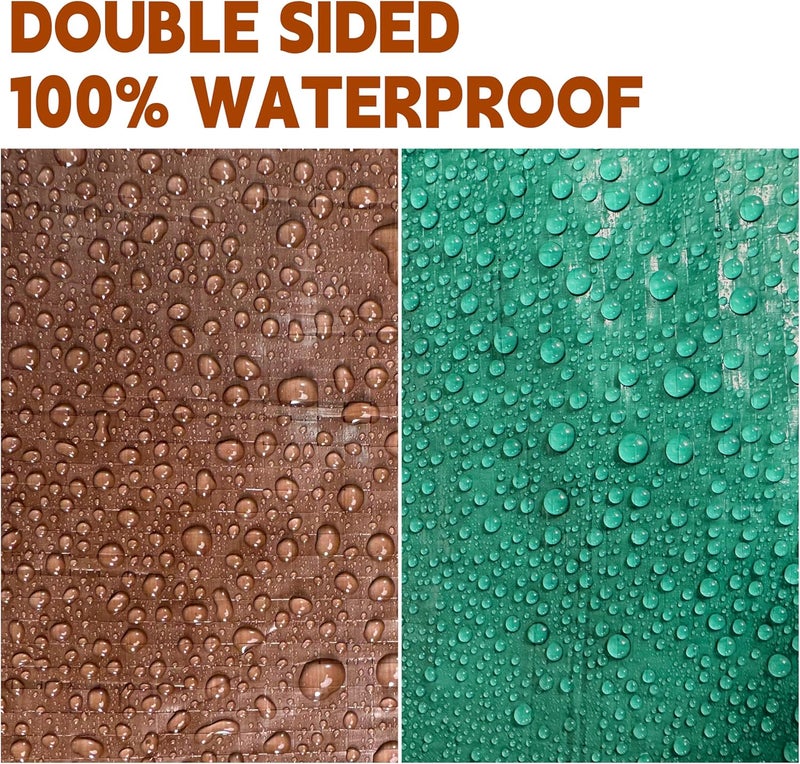 MVPNET Tarp 10x20 ft 100% Waterproof 7mil Durable Grommets and Reinforced Edges,Uv Resistant,Green/Brown Tarp,Emergency Rain Shelter,Outdoor Cover and Camping Use -by - Image 3